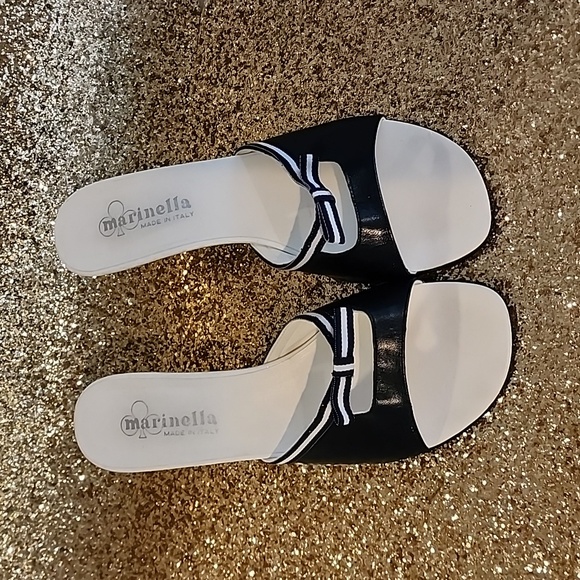 Shoes - MARINELLA  MADE IN ITALY WOMEN'S LEATHER UPPER BLACK/WHITE SANDAL SIZE 10,PRE-OW